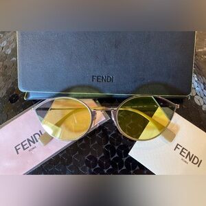 Fendi Cat Eye Silver Frame/Yellow Lens Sunglasses